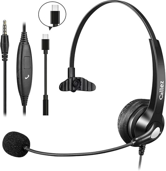 Callez 3.5mm Jack Cell Phone Headset with Microphone Noise Cancelling for PC Laptop, Wired Computer Headphones for iPhone Android Zoom Home Office Work School Classroom, in-line Control, Comfort-Fit