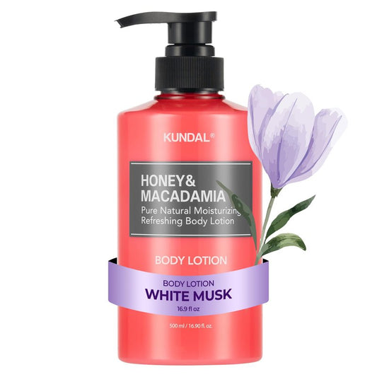 KUNDAL Honey & Macadamia K Beauty Body Lotion, Baby Powder, 16.9 Fl Oz - Deep Hydration, Gentle-Feeling Skin Care, Aloe Vera, Moisturizing, Hypoallergenic (A. White Musk)