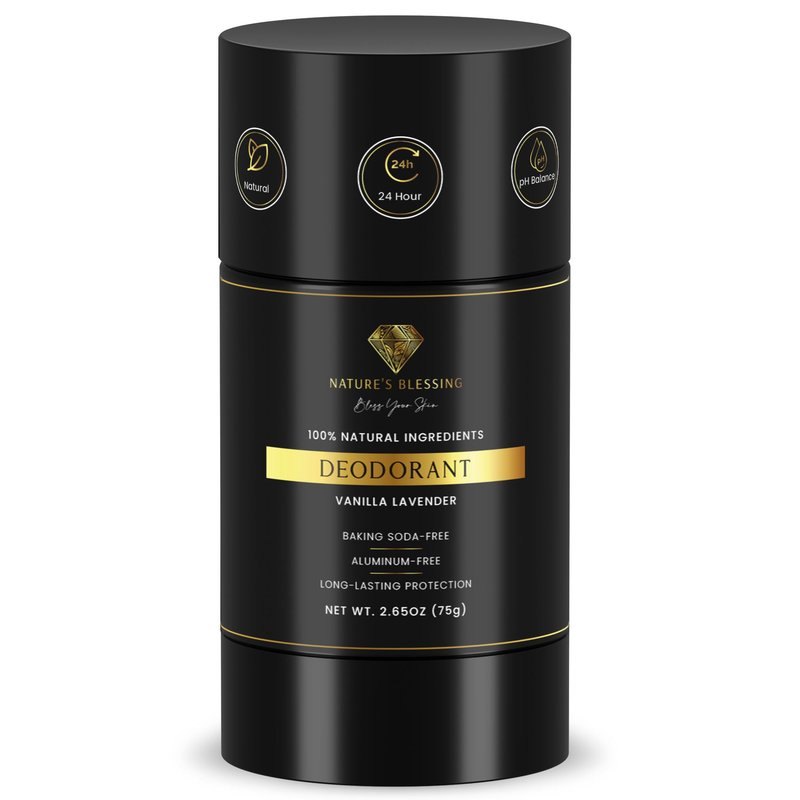100% Natural Deodorant - Baking Soda & Aluminum Free - Gentle for Sensitive Skin - Long Lasting Protection (Vanilla Lavender)