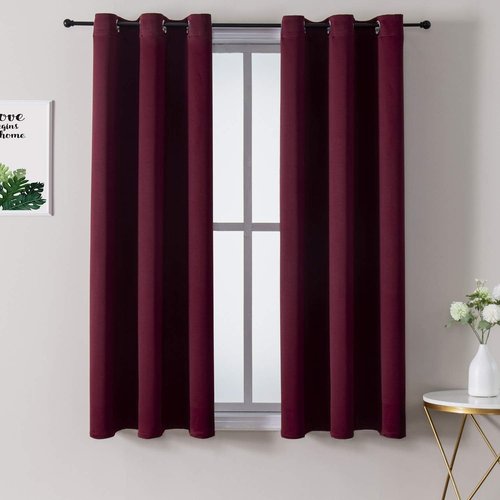 ChrisDowa Grommet Blackout Curtains - Thermal Insulated Room Darkening Panels, Burgundy Red, 38W x 45L