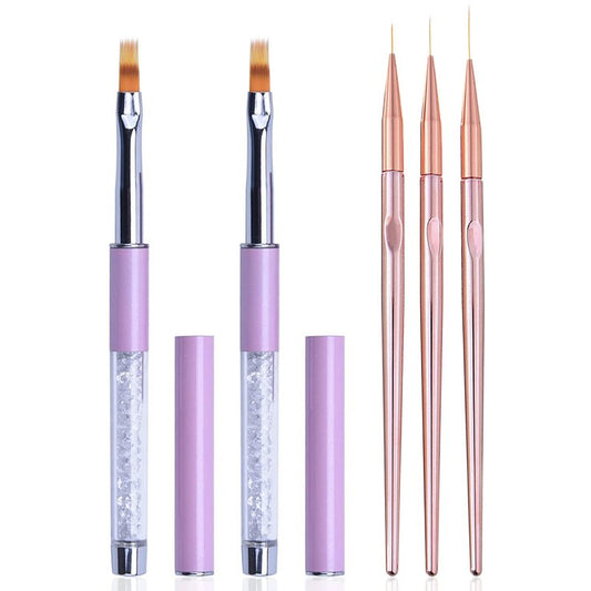 Ombre Nail Art Brushes - 5Pcs Detail & Liner Brush Set for Acrylic Nails | Precision Painting Tools