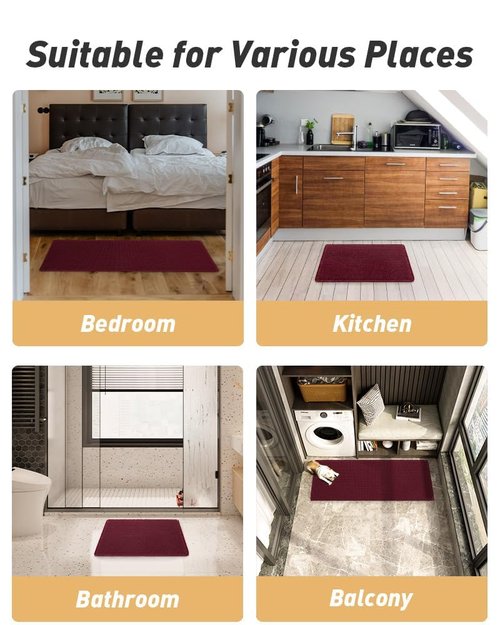AMOAMI Upgraded Waffle Bath Mat, Super Absorbent Non Slip Bath Mats for Bathroom Floor, Washable Bathroom Rugs with Tassels, Rubber Backed Bathroom Mats, Ultra Soft, 18" x 30", Burgundy