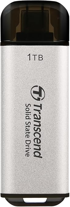 Transcend ESD300 1TB External SSD, Up to 1,050MB/s, Type C USB Drive for iPhone17,16,15, iPad&Mac/Pixel10/Tesla/Steam Deck/ROG Ally/MSI Claw/Android/PS5, Smart TV, USB 3.2 Gen2 Portable SSD- Silver