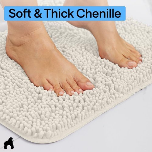 GORILLA GRIP Bath Rug Mat - Soft Absorbent Chenille | Quick-Dry Microfiber, 44x26, Ivory Cream