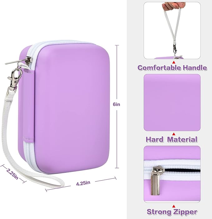 PAIYULE Hard Carrying Case for Phomemo D30 D35 Label Maker, Label Printer Case for Nelko P21, for NIIMBOT D110 D11, for Marklife P11 P12, for SUPVAN E10, Storage Bag with Mesh Pocket(Purple)