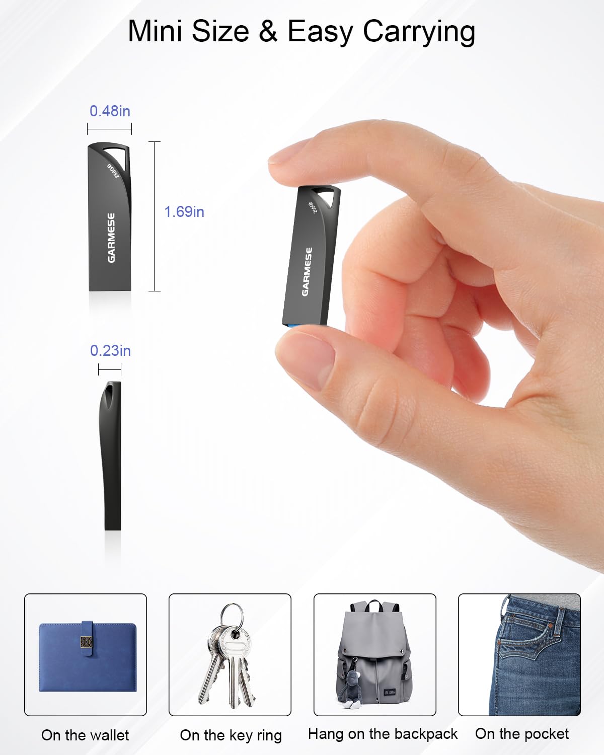 GARMESE 256GB USB 3.0 Flash Drive, Metal Waterproof USB Drive, Durable Slim Thumb Drive with Keychain, Plug & Play Memory Stick for PC, Laptop, Car Audio