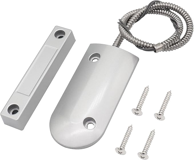 FOCMKEAS Magnetic Reed Switch Wired Surface Mount Normally Closed NC Contact Sensor Alarm Magnetic Door Switch with 2 Wires, Zinc Alloy Sliver, OC-60