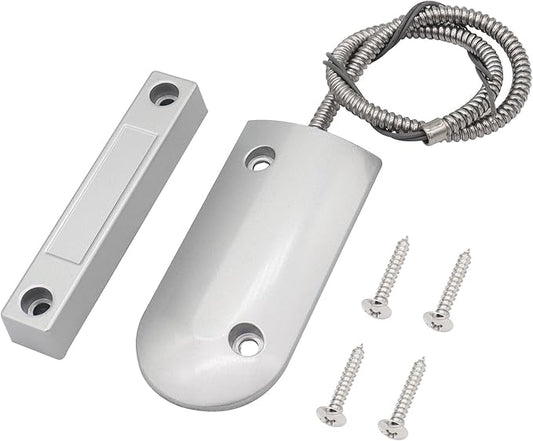 FOCMKEAS Magnetic Reed Switch Wired Surface Mount Normally Open NO Contact Sensor Alarm Magnetic Door Switch with 2 Wires, Zinc Alloy Sliver, OC-60B