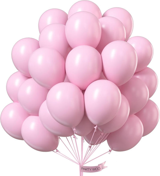 PartyWoo Baby Pink Balloons - 101pcs 12 Inch Pastel Latex Helium Balloons for Baby Showers & Parties