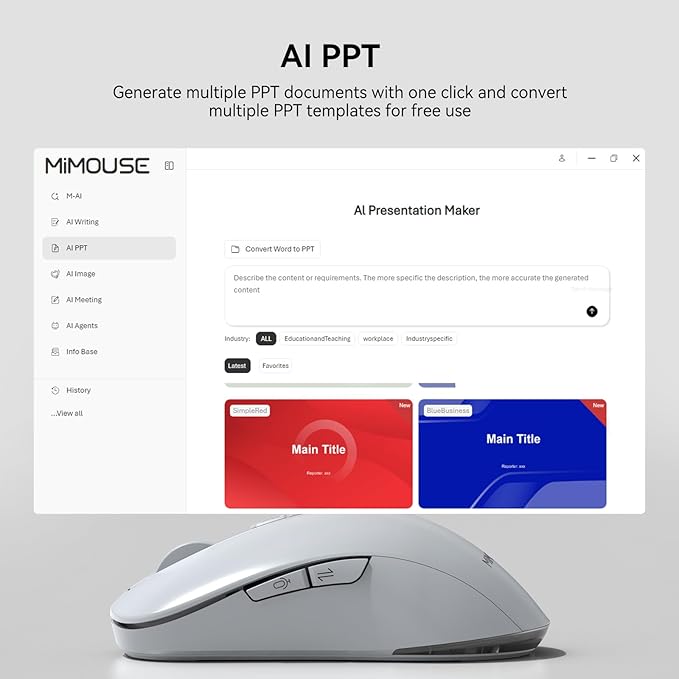 MIMOUSE EM4AI White AI Mouse with Voice Typing, Ergonomic Wireless Mouse for PC/Laptop, 3 Devices Bluetooth Computer Mice for Lecture & Meeting, Windows Mac OS Compatible Portable Mouse Gadgets Gift