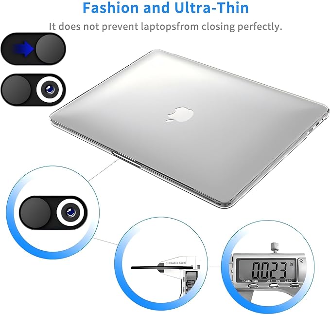 JiSiTeCai Metal Webcam Cover Slide[5 Pack Black], 0.022in Camera Cover for Laptop Computer, MacBook Pro/Air iMac iPad Tablet iPhone 16/15/14/13/12 Plus, Web Camera Blocker Protect Your Privacy