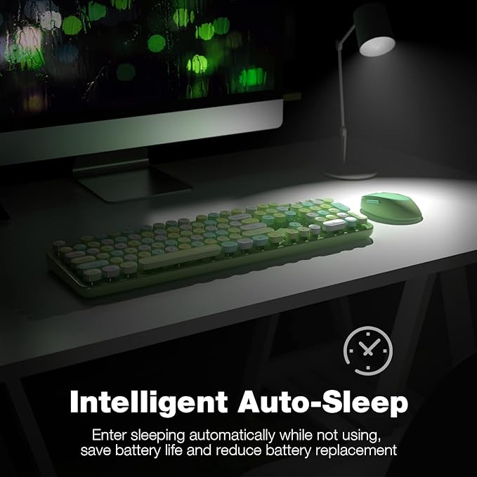 KNOWSQT Wireless Keyboard and Mouse Combo, Green 104 Keys Full-Sized 2.4 GHz Round Keycap Colorful Keyboards, USB Receiver Plug and Play, for Windows, Mac, PC, Laptop, Desktop