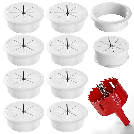 Desk Grommet 2 Inch (50 mm) 8 Pieces, Desk Hole Cover for Cables White, ABS Plastic Grommet Hole Cover with Hole Saw for Wires Cables Through the Countertop by XIOGZAXI