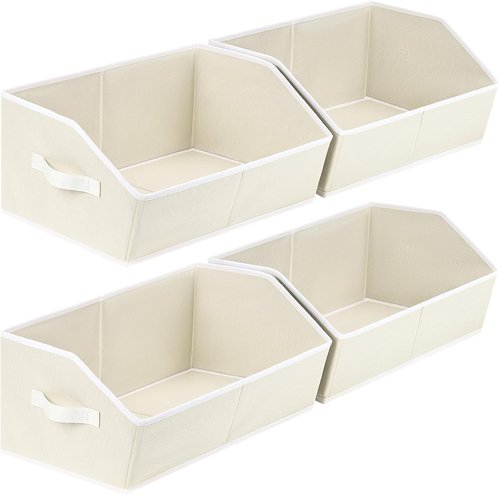 Homsorout Cube Storage Organizer - Large Trapezoid Bins with Handles | 4-Pack Beige Baskets for Clothes, Blankets, Books