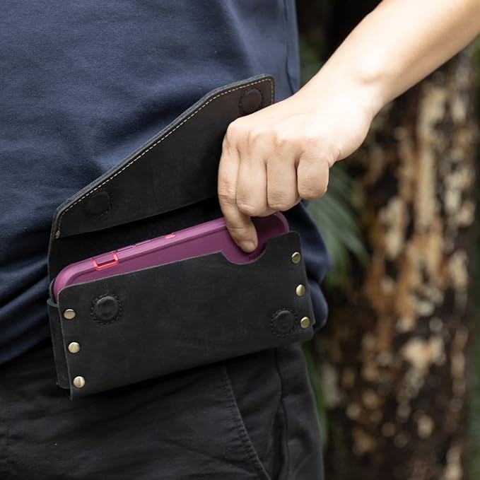 Topstache Leather Phone Holster with Belt Clip for iPhone 17/16 Pro Max & Plus - Leather Belt Card Holder for Galaxy S25/S24/S23 Ultra - Cell Phone Pouch - Fit Protective Cover on, XL,Black