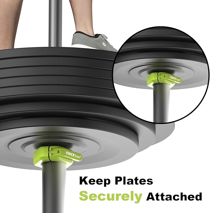 Forcefree+ Barbell Clips (Pair), Barbell Clamps, Quick Release Olympic Barbell Clamps with Anti Slip TPR Grip, Barbell Collars for Secure Weightlifting & Powerlifting (Magnetic, Green)