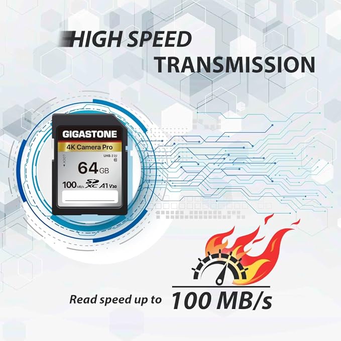 【5-Years Data Recovery】 GIGASTONE 64GB SD Card 2-Pack, 4K Camera Pro, UHS-I A1 V30 SDXC Memory Card 4K UHD Video Compatible with Digital Camera, with 2 Mini Cases