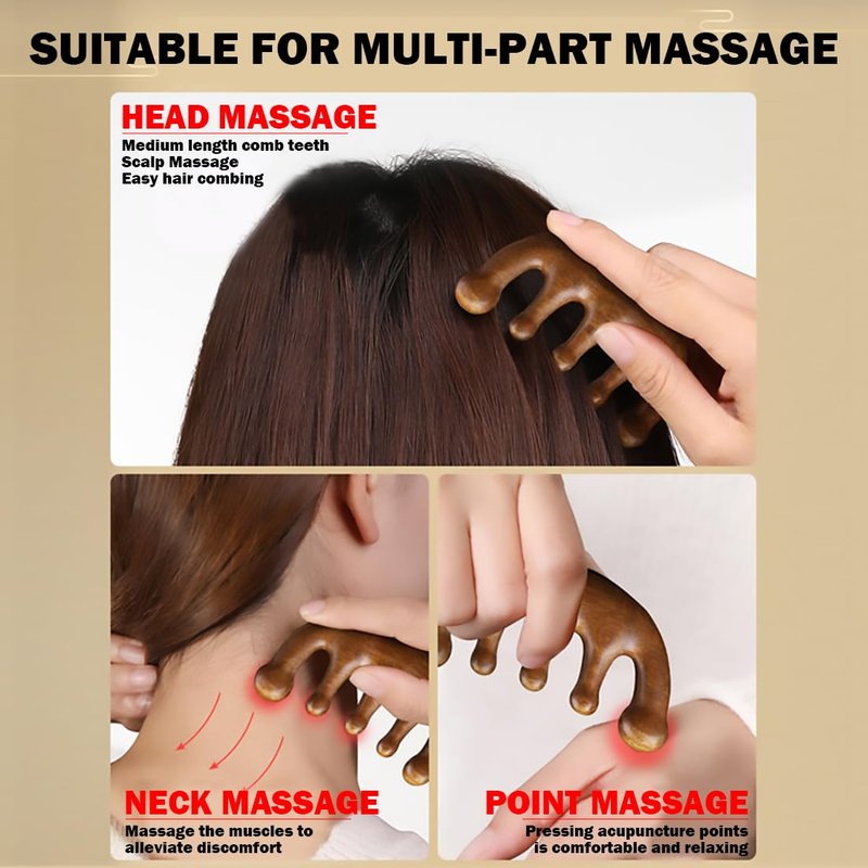 Cureder Wooden Scalp Massager - Handmade 100% Natural Green Sandalwood Wide Tooth Combs - Wood Massage Comb & Sandalwood Comb for Luxurious Hair Care
