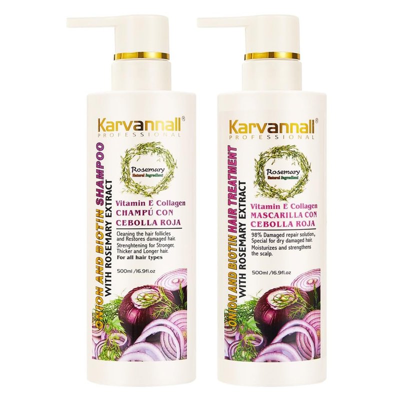 Rosemary Biotin Shampoo & Hair Mask Set | Onion Extract, Collagen & Vitamin E Anti-Thinning, Anti-Hairfall Shampoo and Deep Conditioner Set for Dry, Damaged Hair, Sulfate & Paraben Free 2 x 16.9 fl oz