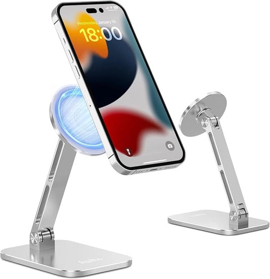 Aoviho Magnetic Phone Stand for MagSafe Adjustable - Aluminum Portable Phone Holder for Desk with 360° Rotating Head Compatible with iPhone 17/16/15/14/13/12 Pro Max and Magnetic Phone Case, Silver