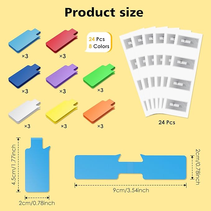 24-Pack Smart NFC Cable Labels with Blank Stickers, Programmable Reusable Wire Tags for Electronics, Cord ID & Cable Management for Automation, IT Server - Rectangle