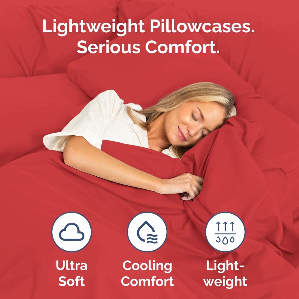 Standard Pillow Cases by Skiennix - Ultra-Soft Hotel Quality Covers - Wrinkle-Free & Stain Resistant - Set of 2 in Red