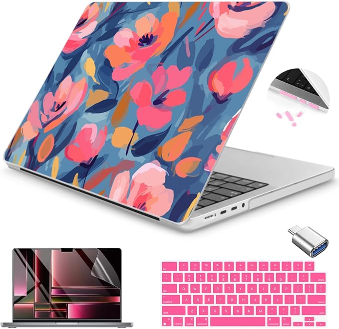 Teryeefi for M4 M5 MacBook Pro 14 inch Case 2025 2024 2023 2021 (M3 A2918 A2992 M2 A2779 M1 A2442 Pro/Max), Laptop Hard Shell Cover + Keyboard Cover for 14 inch Mac Pro, Abstract Pink Flower