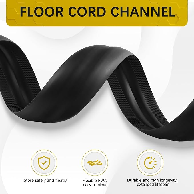 JAHOMFAI Floor Cord Cover 10FT Cord Covers for Wires on Floor Protect Wires & Prevent Trip Hazards, Easy to Cut for Home, Office, School, Concerts, Cavity W0.6in x H0.32in