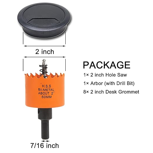 VIKITON Desk Grommet 2 inch with Hole Saw, 8PCS, Black