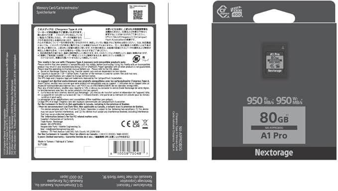 Nextorage Japan CFexpress Type A Card NX-A1PRO 80GB VPG 400 Ultra Fast Read 950MB/s Write 950MB/s