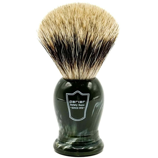 Parker - The King - Oversized 3 Band Pure Badger Bristle Shaving Brush - Long Loft – Brush Stand Included - Generates a Giant and Luxurious Lather