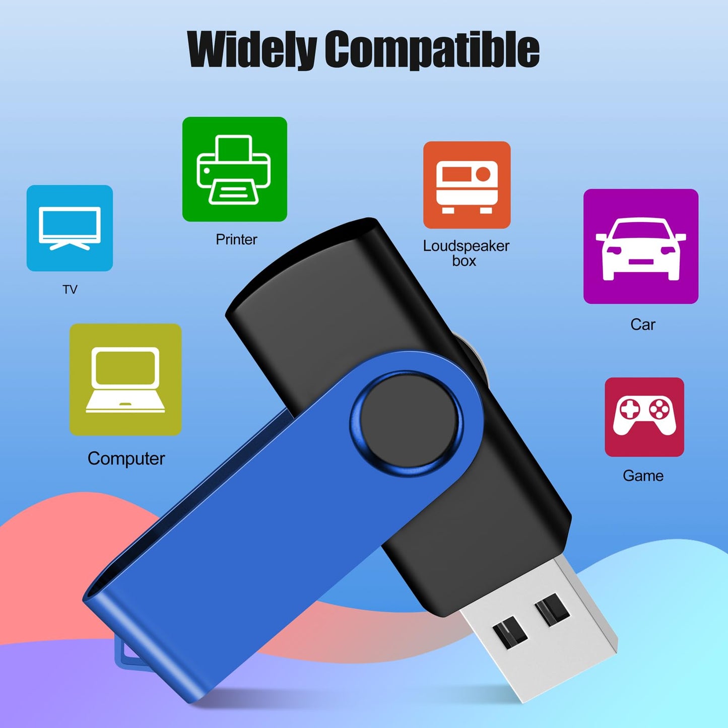 EASTBULL Flash Drive Bulk 2GB USB 100 Pack with Lanyards USB 2.0 Thumb Drive Bulk Memory Stick Swivel Pen Drive for Storage and Backup 2 GB 100 Pack, Blue