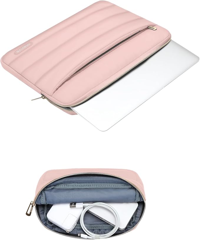 MOSISO Laptop Case 16 inch, 15-15.6 inch Puffy Laptop Sleeve Compatible with MacBook Pro 16 M5 M4 M3 M2 M1, HP Dell ASUS Acer Toshiba Lenovo, Polyester Horizontal Bag with Small Case, Pink
