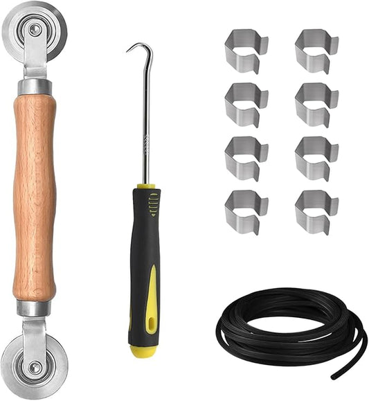 BAYTORY Window Screen Repair Kit, Steel Roller Tool with Bearing, Spline Removal Hook, 32ft Retainer Spline and 8pcs Screen Clips Replacement for Installing Door Mesh Screens BY0009G11