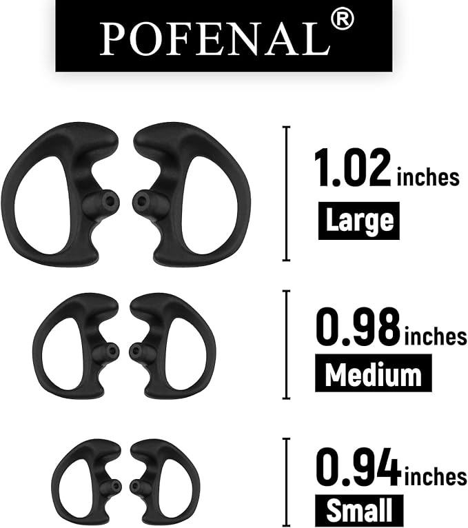 POFENAL Silicone Replacement Earmold for Motorola/Baofeng/Retavis Radios - Police Walkie Talkie & Law Enforcement Soft Earpiece Inserts (8 Pair, Black - 2L/4M/2S)