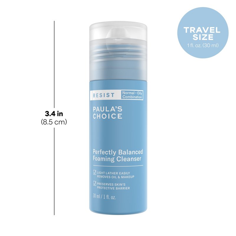 Paula's Choice RESIST Perfectly Balanced Foaming Facial Cleanser, Face Cleanser with Hyaluronic Acid & Aloe, Anti-Aging Face Wash, Large Pores & Oily Skin, Fragrance-Free, 1 Fl Oz