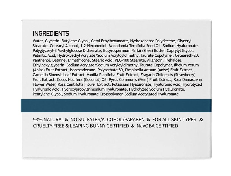 CLARA'S NEW YORK | Vegan Hyaluronic Acid Facial Cream | with Panthenol, Shea Butter | Intense Hydration Moisture Enhancing Smooth, Plump, Rich | Non-sticky, Fast-absorbing Formula | 50ml MADE IN US