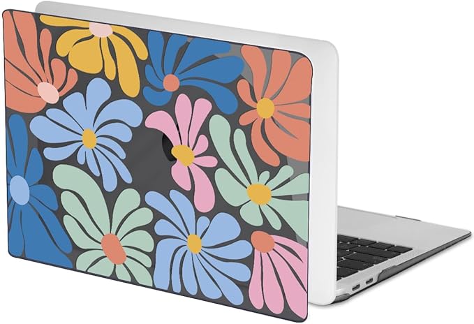 LCMOCICO for MacBook Pro 13 inch Case 2022 2021-2016 Release A2338 M2/M1 A2251 A2289 A2159 A1989 A1706 Touch Bar, Pattern Plastic Hard Shell & Keyboard Cover & Screen Film, Colorful Flowers Black