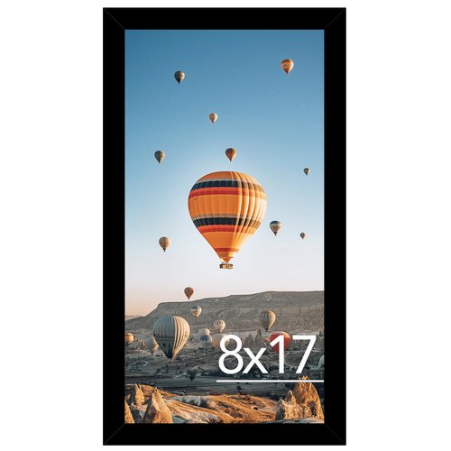 JCJMY 8x17 Black Picture Frame for Poster Photo, Horizontal & Vertical Formats, Wall Hanging, 8 x 17 Wall Gallery Poster Photo Frame