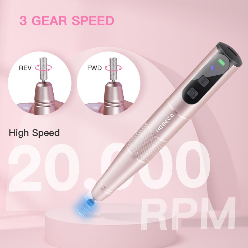 HEBECA Cordless Nail Drill Set, Electric Nail Files and Buffers Drill Nails for Natural or Acrylic Gel Nails - Rechargeable Nail File Nail Drill Machine Manicure Nail Dremel Kit (Gold)