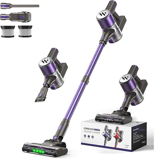 Cordless Vacuum Cleaner,Vacuum Cleaner for Home with Brushless Motor,Lightweight Stick Vacuum with Self-Standing and Touch Screen,Hardwood Floor Vacuum for Pet Hair,Carpets,Tile(Light Purple)