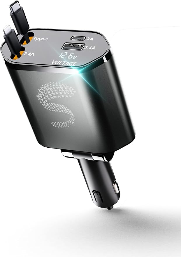 Retractable Car Charger USB C Fast Charging 120W, Car Accessories Cigarette Lighter Adapter Car iPhone17 16 15 14 13, Galaxy S26, Pixel Charger Travel Essentials Gift for Travelers, Men, Women