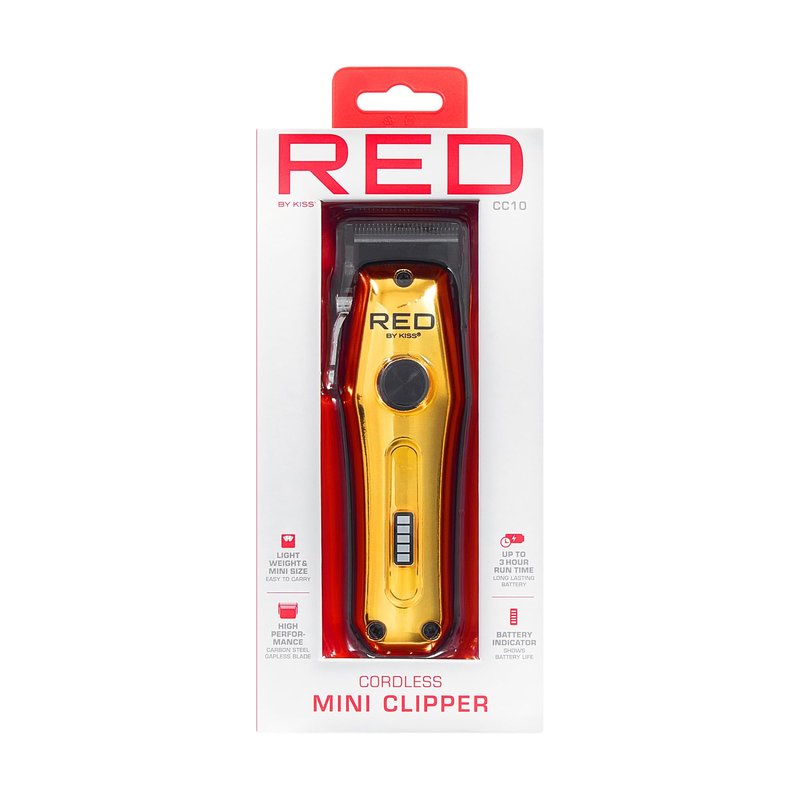 Red Cordless Mini Trimmer – Lightweight, High Performance Pro Zero Gapped with 4 Attachments for Manscaping, Carbon Steel Blade, Adjustable Taper Lever, USB-C Charging 3-Hour Run Time, Travel Size