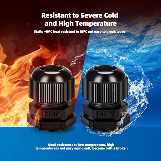 CGELE Cable Gland 20 Pack Plastic Waterproof Adjustable Connector 9-14mm PG16 Strain Relief Cord Connectors Joints Nylon with Gaskets