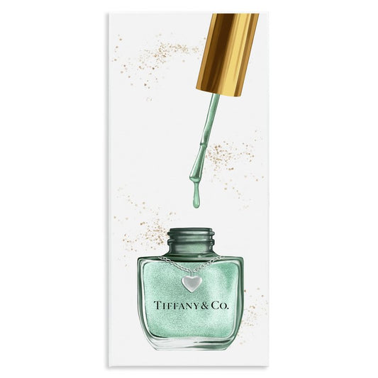 Stupell Industries Makeup Nail Polish Brush Cyan Gold Fashion, Design by Artist Ziwei Li Wall Art, 7 x 17, Wood Plaque