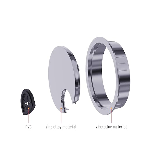 Skweawert Desk Grommet 2-1/8 Inch 53mm, Zinc Alloy Computer Desk Wire Hole Cover, Office Desktop Cord Cable Hole Metal Ring, Silver Tone