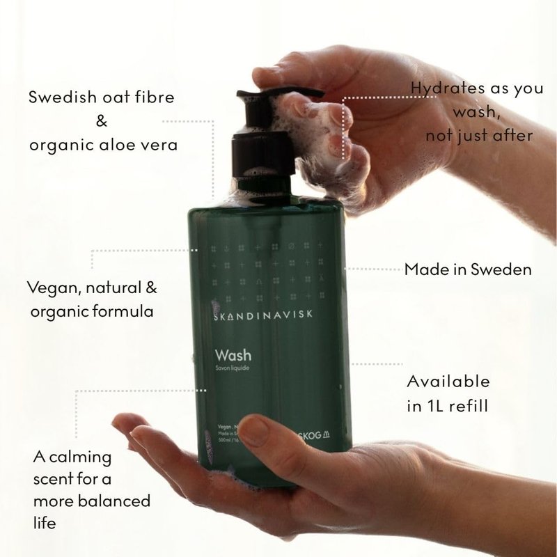 Skandinavisk Wash SKOG ‘Forest’ Scent notes: Pine needles and fir cones, birch sap and woodland lily of the valley, 16.91 fl. oz.