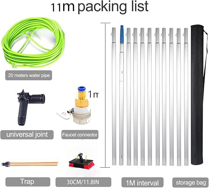 Window Cleaning Pole/Water Fed Telescopic Brush/Extendable Cleaner Conservatory Roof Suitable for Photovoltaic Panel CleaningTrucks Windows(50cm Brush 5m Pole)
