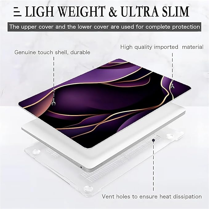 COTAIL Compatible with MacBook Air 13.3 13.6 Inch Case 2022 2021 2020 2019 Plastic Hard Shell Case Cover,13.3 Air (A1932/A2179/A2337), Purple and Gold Color Line