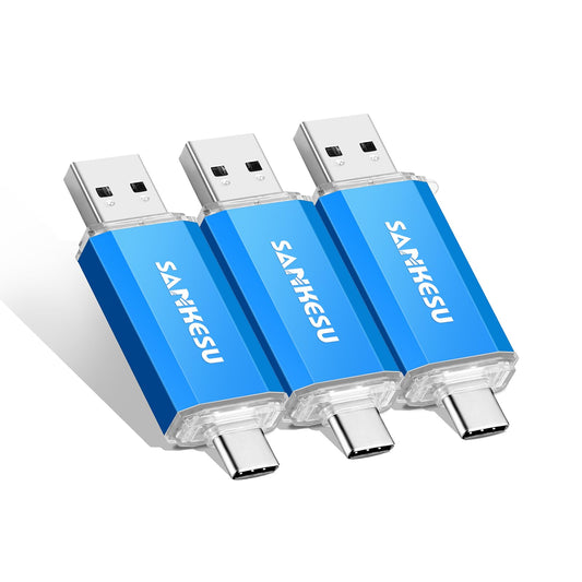 SANKESU 128GB 3 Pack 2-in-1 USB C Flash Drive USB-A+Type-C Dual Drive OTG,USB C Storage Flash Drive with LED Light Compatible with iPhone 17/16/15, Android Smartphone/Tablets/Computers